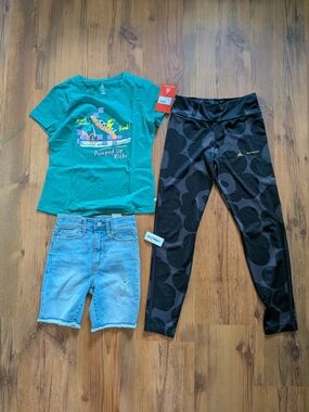 Lot Of 3 Adidas Girls' Black Patterned Active Leggings, BN Shorts And BN Tshirt